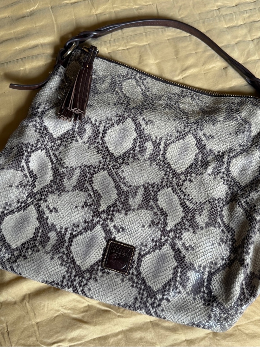 Dooney & Bourke Gray Taupe Snake-Print Shoulder Bag